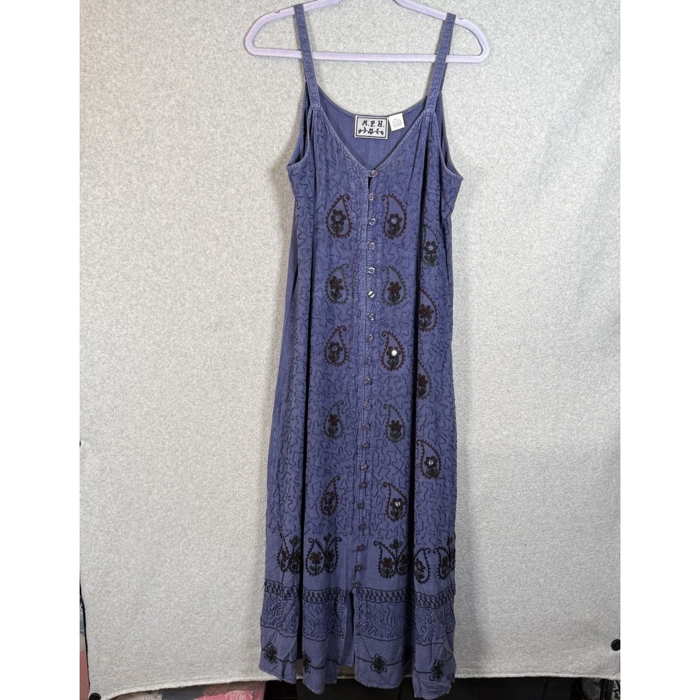 Vintage maxi dress womens XL boho purple beaded Y2K button front MPH